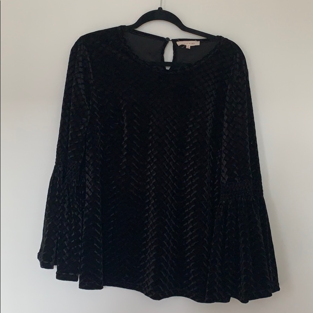 Black velvet bell sleeve top